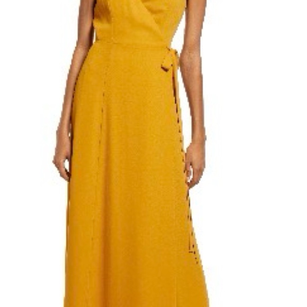 Wayf Mustard Yellow Wrap Maxi Dress
